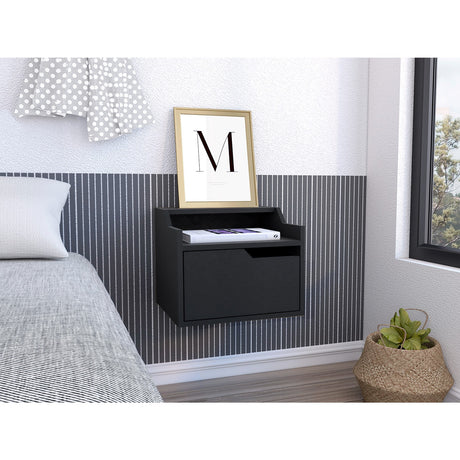 Mesa de Noche Busan 40x33cm Wengue Flotante con Un Cajón - Mesas de Noche | Bylmo