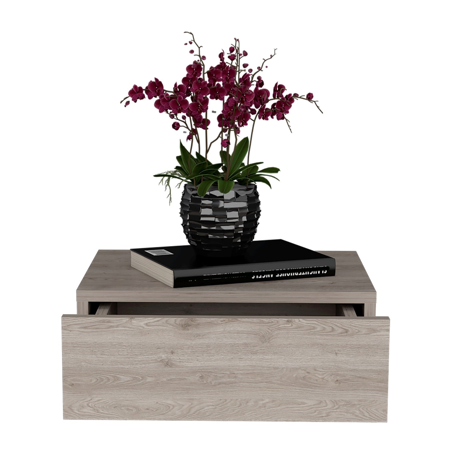 Mesa de Noche Milano Flotante 40x13cm Ceniza Minimalista con Un Cajón - Mesas de Noche | Bylmo