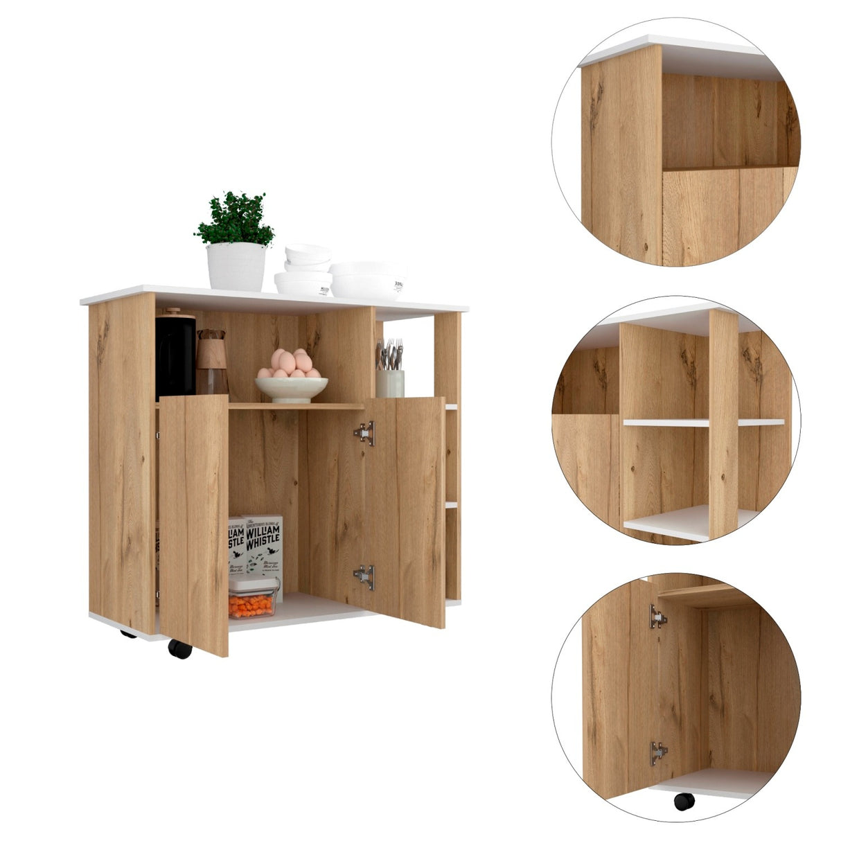 Mueble Auxiliar de Cocina Bi Color 100x90 cm Duna Blanco con 3 Entrepaños - Barras y Muebles Auxiliares | Bylmo