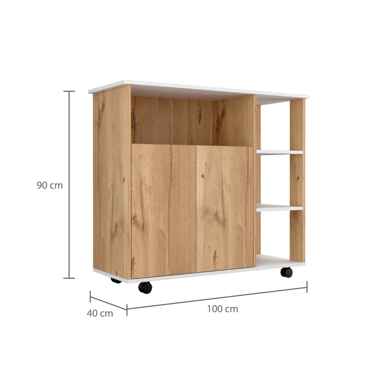 Mueble Auxiliar de Cocina Bi Color 100x90 cm Duna Blanco con 3 Entrepaños - Barras y Muebles Auxiliares | Bylmo