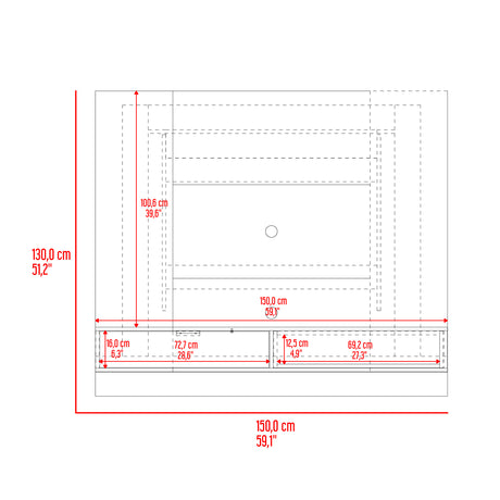 Panel de TV Funes 150x130cm Flotante para TV de 60 Pulgadas - Muebles de TV | Bylmo
