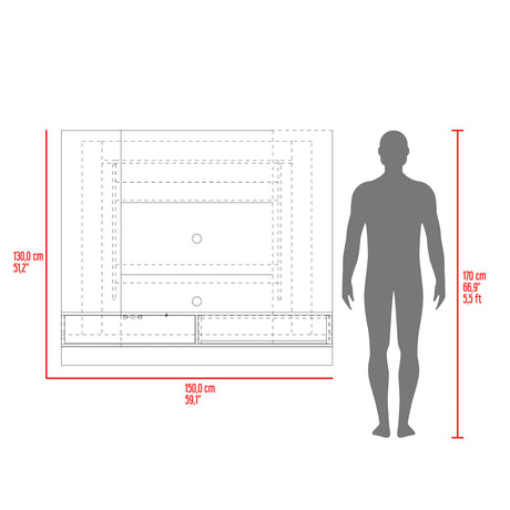 Panel de TV Funes 150x130cm Flotante para TV de 60 Pulgadas - Muebles de TV | Bylmo