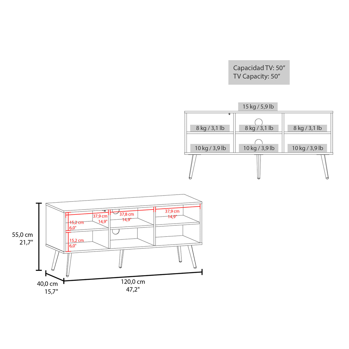 Rack de TV Funes 120x55cm para TV de 55 Pulgadas - Muebles de TV | Bylmo