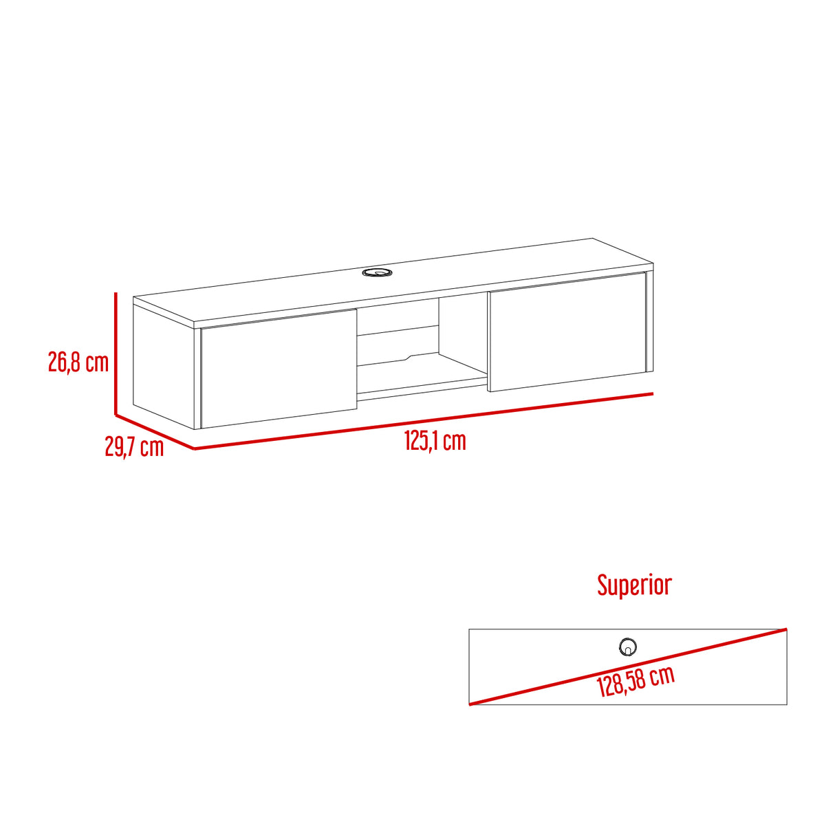Repisa para TV Glen 125.1x26.8cm Blanco Flotante con Dos Cajones - Muebles de TV | Bylmo