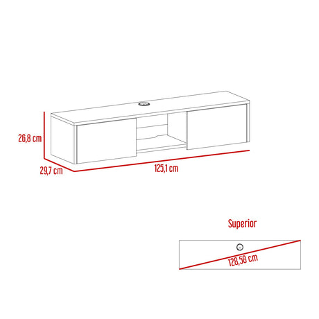 Repisa para TV Glen 125.1x26.8cm Blanco Flotante con Dos Cajones