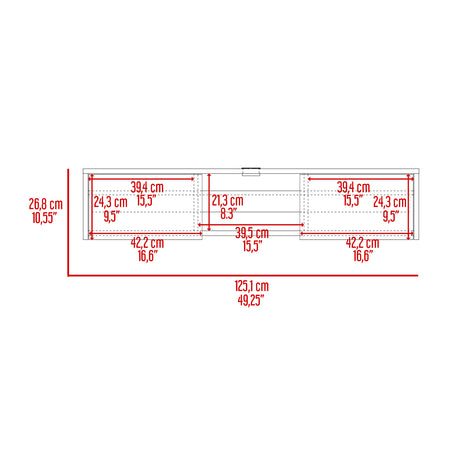 Repisa para TV Glen 125.1x26.8cm Blanco Flotante con Dos Cajones - Muebles de TV | Bylmo