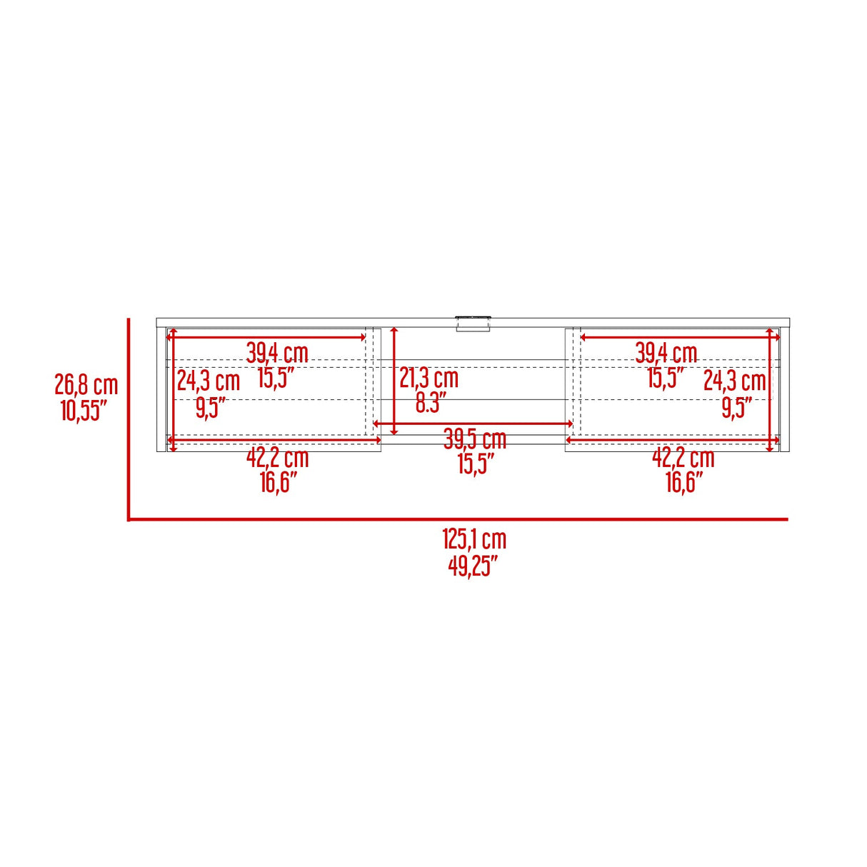 Repisa para TV Glen 125.1x26.8cm Blanco Flotante con Dos Cajones