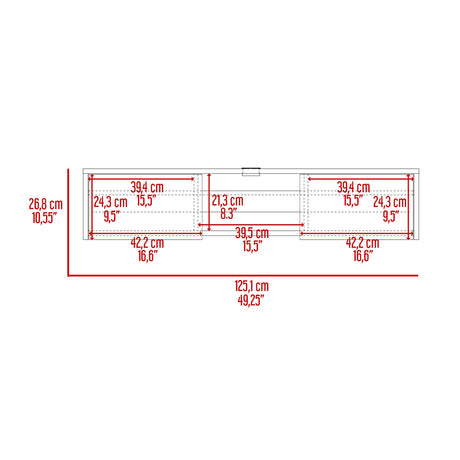 Repisa para TV Glen 125.1x26.8cm Blanco Flotante con Dos Cajones
