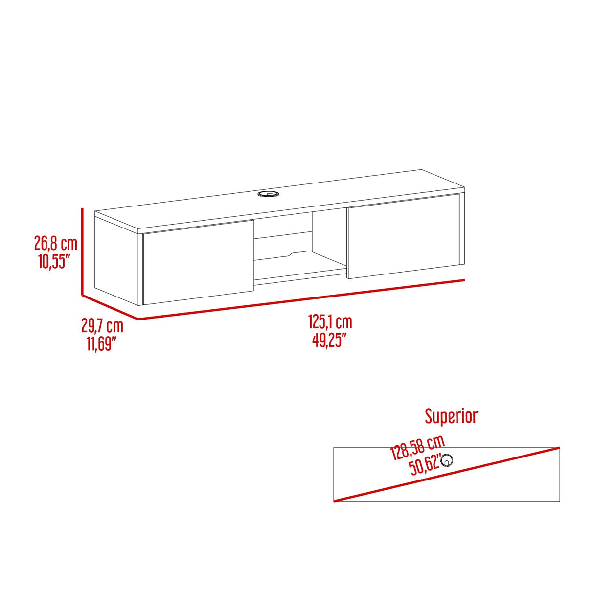 Repisa para TV Glen 125.1x26.8cm Blanco Flotante con Dos Cajones