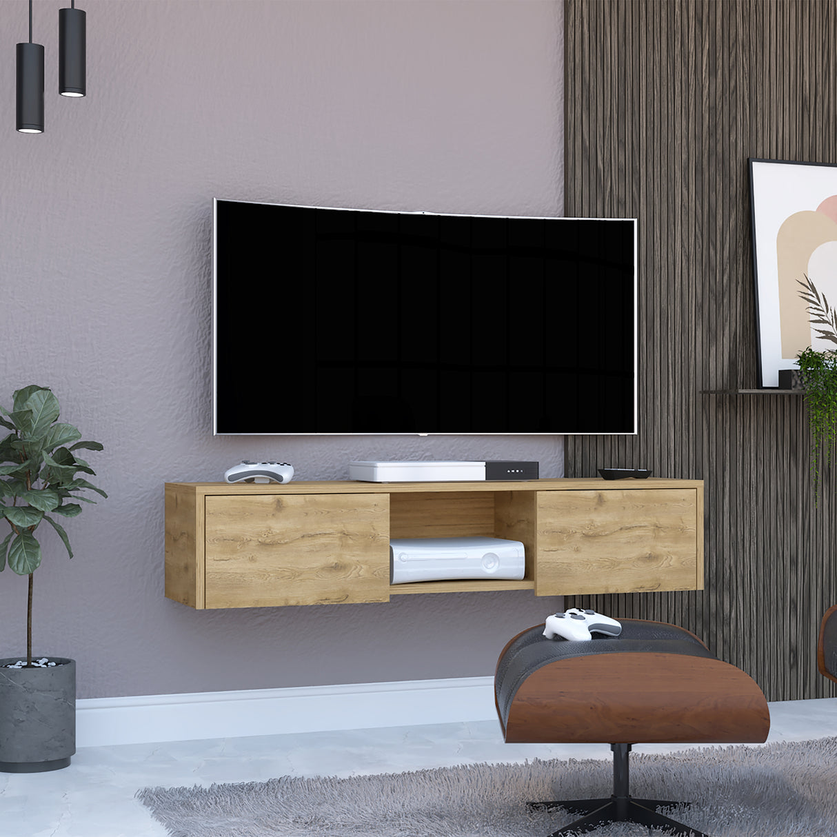 Repisa para TV Glen 125.1x26.8cm Macadamia Flotante para TV Más de 85 pulgadas - Muebles de TV | Bylmo