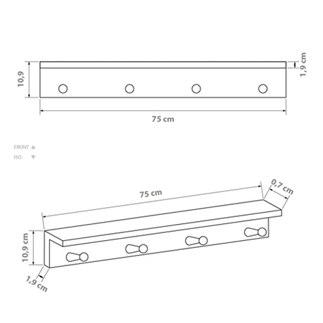 Repisa Perchero Rectangular Rústico Orden y Calidez en tu Espacio 75 cm - Repisas y Percheros | Bylmo