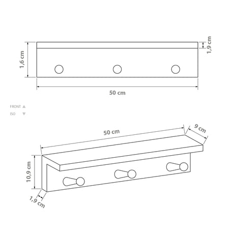 Repisa Perchero Rectangular Rústico Organiza y decora tu espacio 50 cm - Repisas y Percheros | Bylmo
