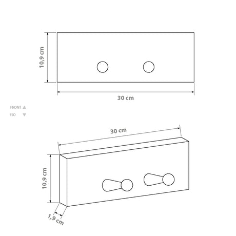 Perchero Rectangular Rústico Natural 2 Ganchos 30 x 11 cm - Repisas y Percheros | Bylmo