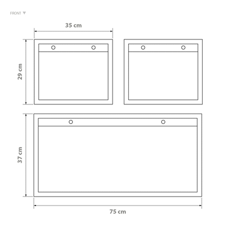 Set Repisas X 3 Rústicas Pino Radiata Tipo Cubo Rectangular Y Cuadradas 75 Cm Y 35 Cm