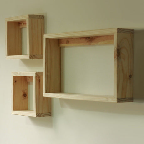 Set Repisas X 3 Rústicas Pino Radiata tipo Cubo rectangular y cuadradas 50 cm y 22.5 cm - Repisas y Percheros | Bylmo
