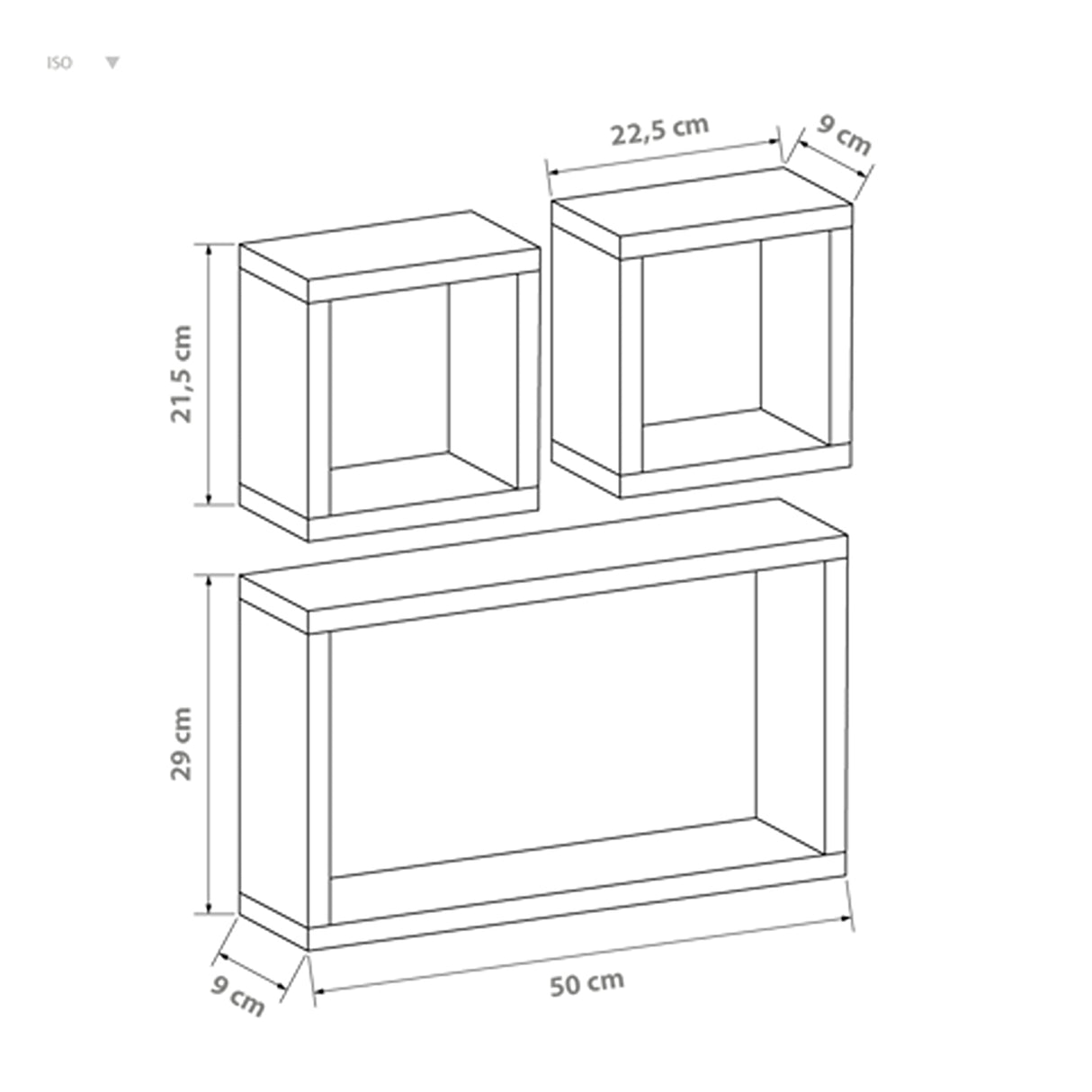 Set Repisas X 3 Rústicas Pino Radiata tipo Cubo rectangular y cuadradas 50 cm y 22.5 cm - Repisas y Percheros | Bylmo