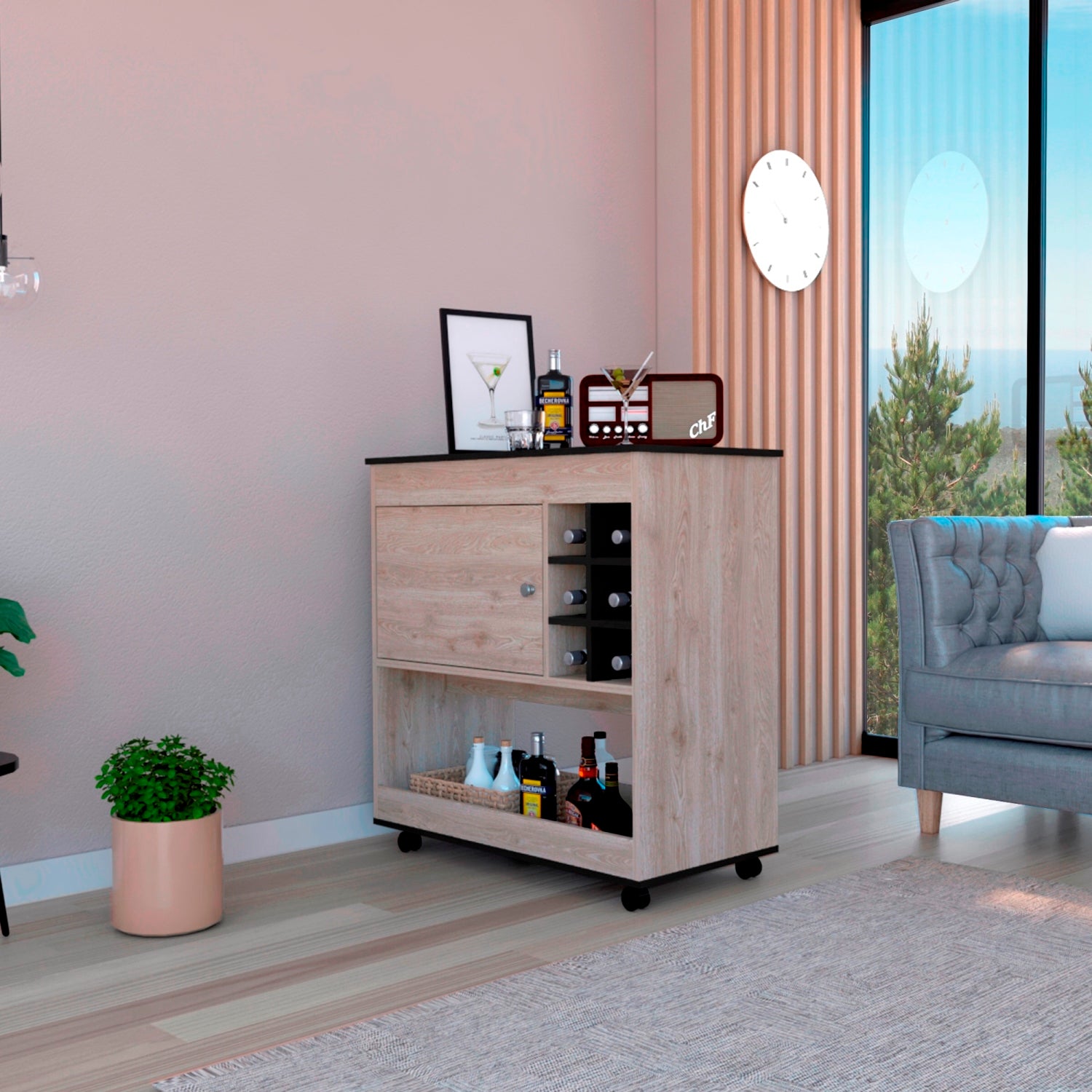 Bar Bajo Bi Color 90x95cm Ceniza con Portabotellas - Bares | Bylmo