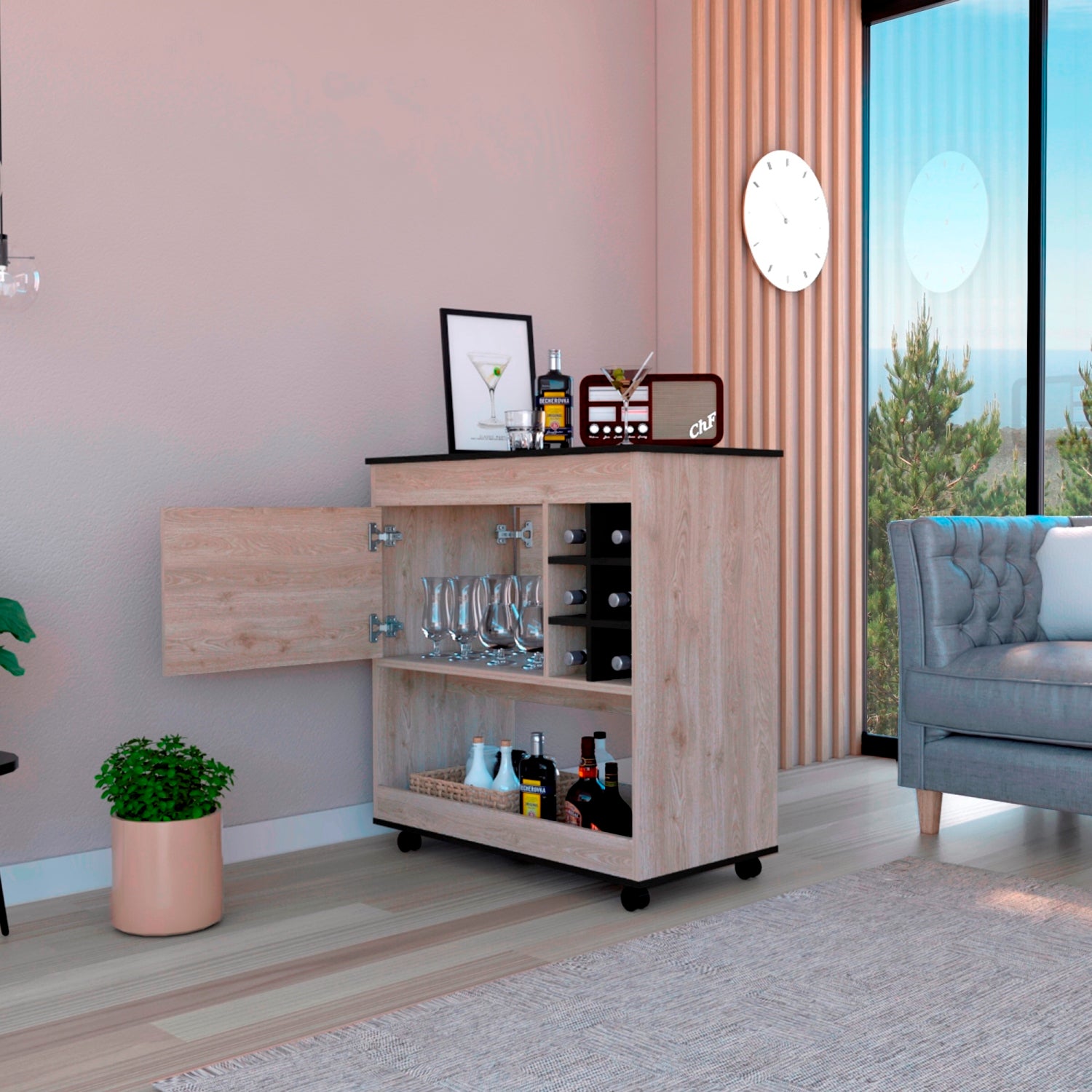 Bar Bajo Bi Color 90x95cm Ceniza con Portabotellas - Bares | Bylmo