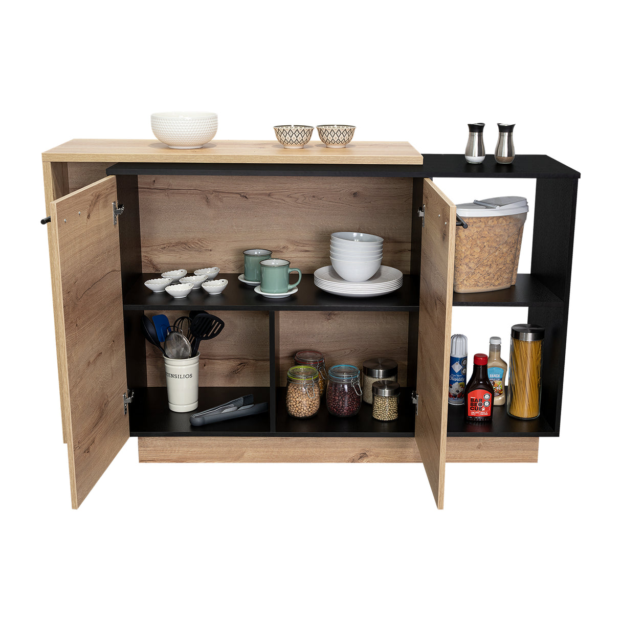 Isla de Cocina Sicilia 150x90cm Wengue con Entrepaños - Barras y Muebles Auxiliares | Bylmo