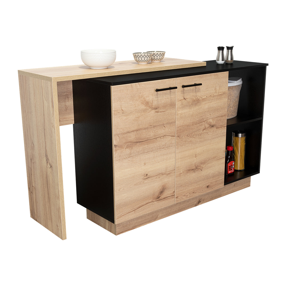 Isla de Cocina Sicilia 150x90cm Wengue con Entrepaños - Barras y Muebles Auxiliares | Bylmo