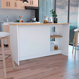 Isla de Cocina Juniper 150x90cm Blanco con Entrepaños - Barras y Muebles Auxiliares | Bylmo