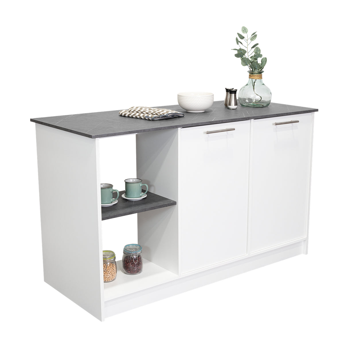 Isla de Cocina Juniper 150x90cm Onix Moderna con Entrepaños - Barras y Muebles Auxiliares | Bylmo
