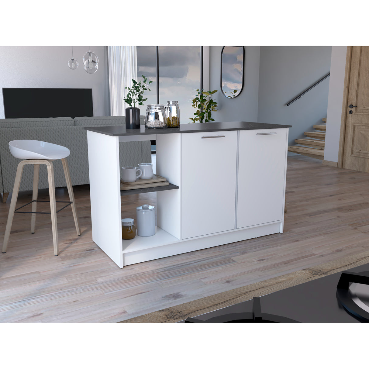 Isla de Cocina Juniper 150x90cm Onix Moderna con Entrepaños - Barras y Muebles Auxiliares | Bylmo
