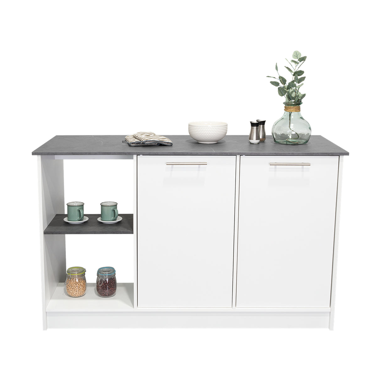 Isla de Cocina Juniper 150x90cm Onix Moderna con Entrepaños - Barras y Muebles Auxiliares | Bylmo
