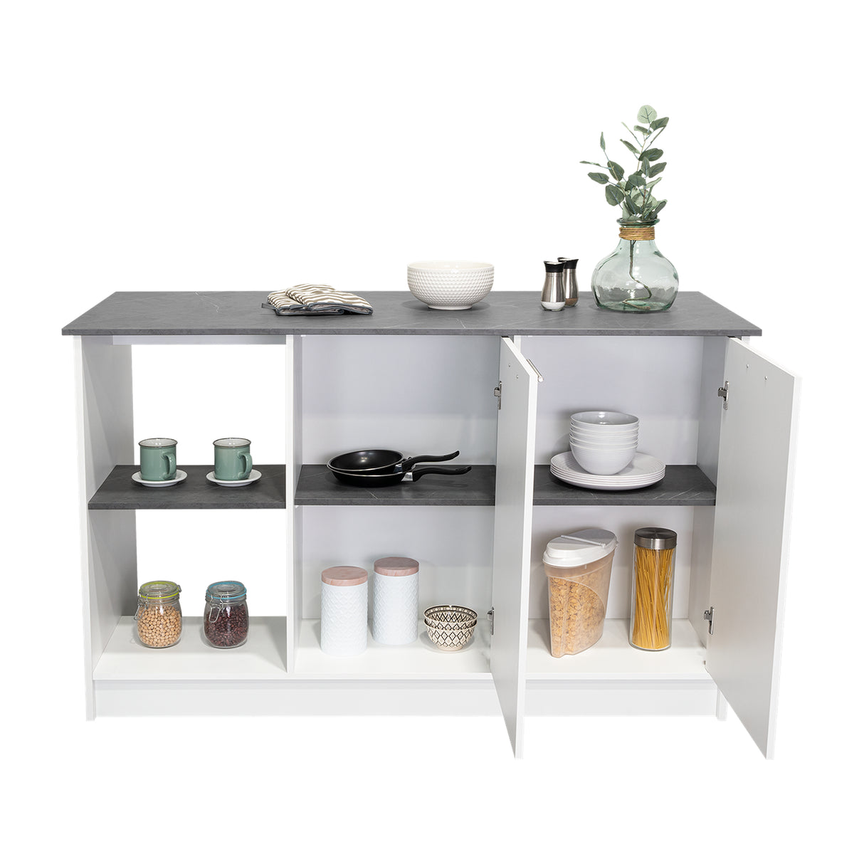 Isla de Cocina Juniper 150x90cm Onix Moderna con Entrepaños - Barras y Muebles Auxiliares | Bylmo