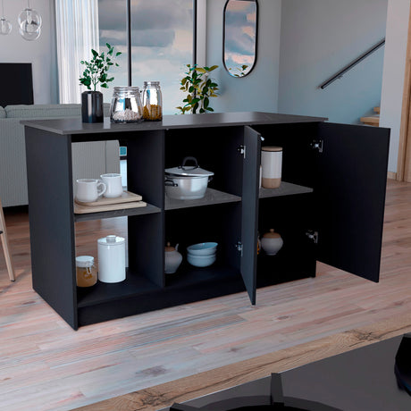 Isla de Cocina Juniper 150x90cm Wengue con 3 Entrepaños - Barras y Muebles Auxiliares | Bylmo