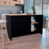 Isla de Cocina Juniper 150x90cm Wengue Moderna con 3 entrepaños - Barras y Muebles Auxiliares | Bylmo