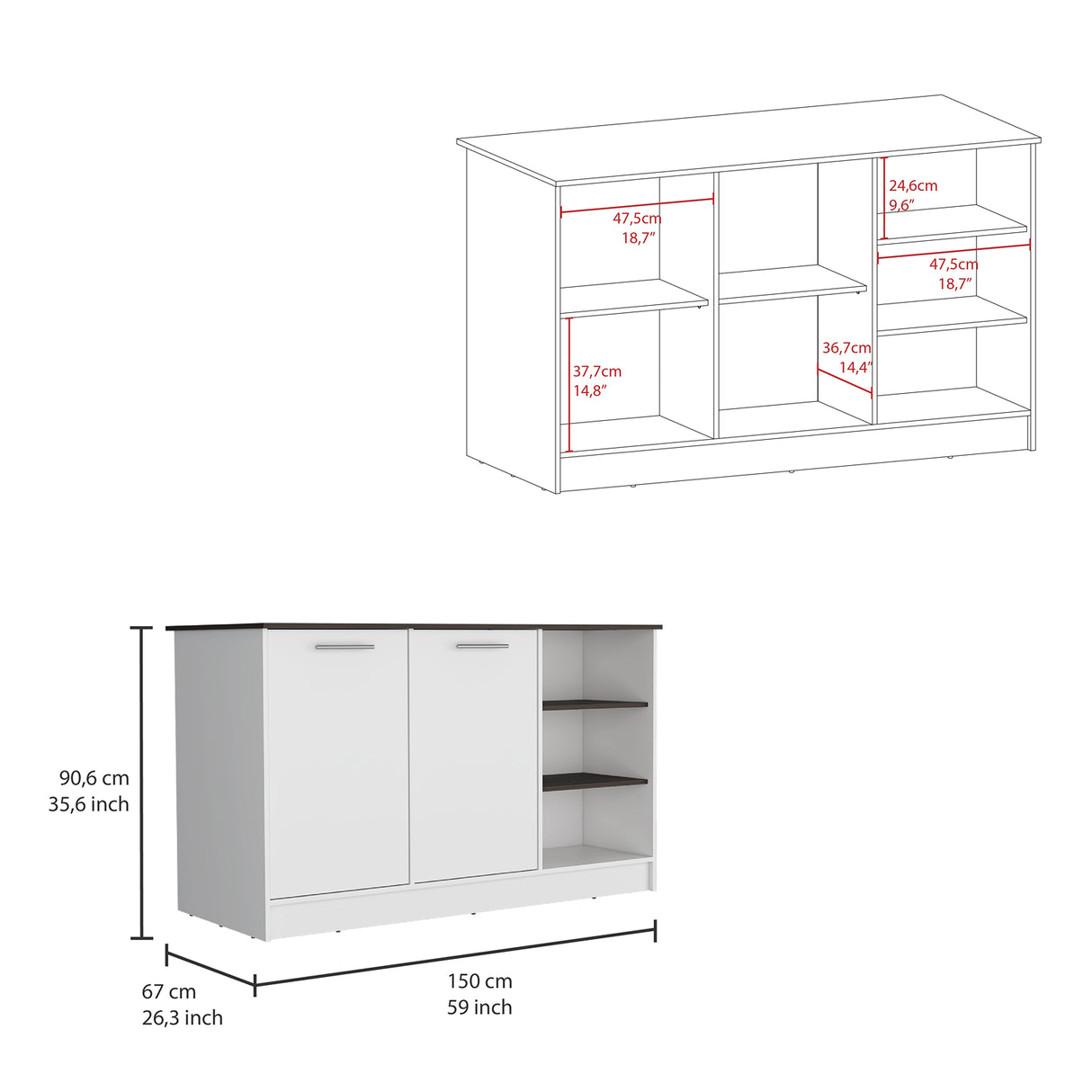 Isla de Cocina Ginger Blanco 150x90.6cm Diseño Moderno - Barras y Muebles Auxiliares | Bylmo