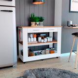 Isla de Cocina Cala 116.8x92.7cm Blanco con Entrepaño y Rodachinas - Barras y Muebles Auxiliares | Bylmo