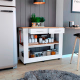 Isla de Cocina Cala 116.8x92.7cm Blanco con Entrepaño y Rodachinas - Barras y Muebles Auxiliares | Bylmo