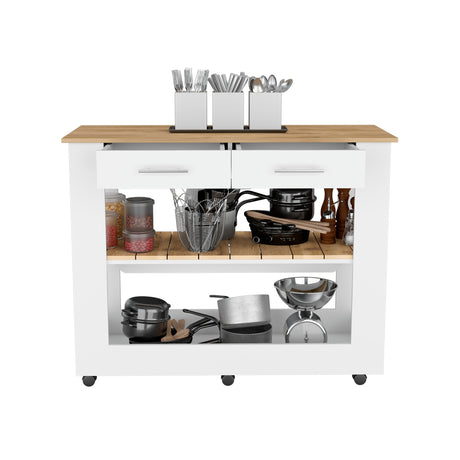 Isla de Cocina Cala 116.8x92.7cm Blanco con Entrepaño y Rodachinas - Barras y Muebles Auxiliares | Bylmo