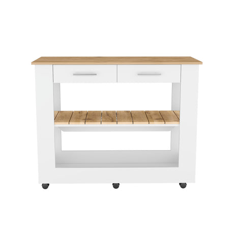 Isla de Cocina Cala 116.8x92.7cm Blanco con Entrepaño y Rodachinas - Barras y Muebles Auxiliares | Bylmo