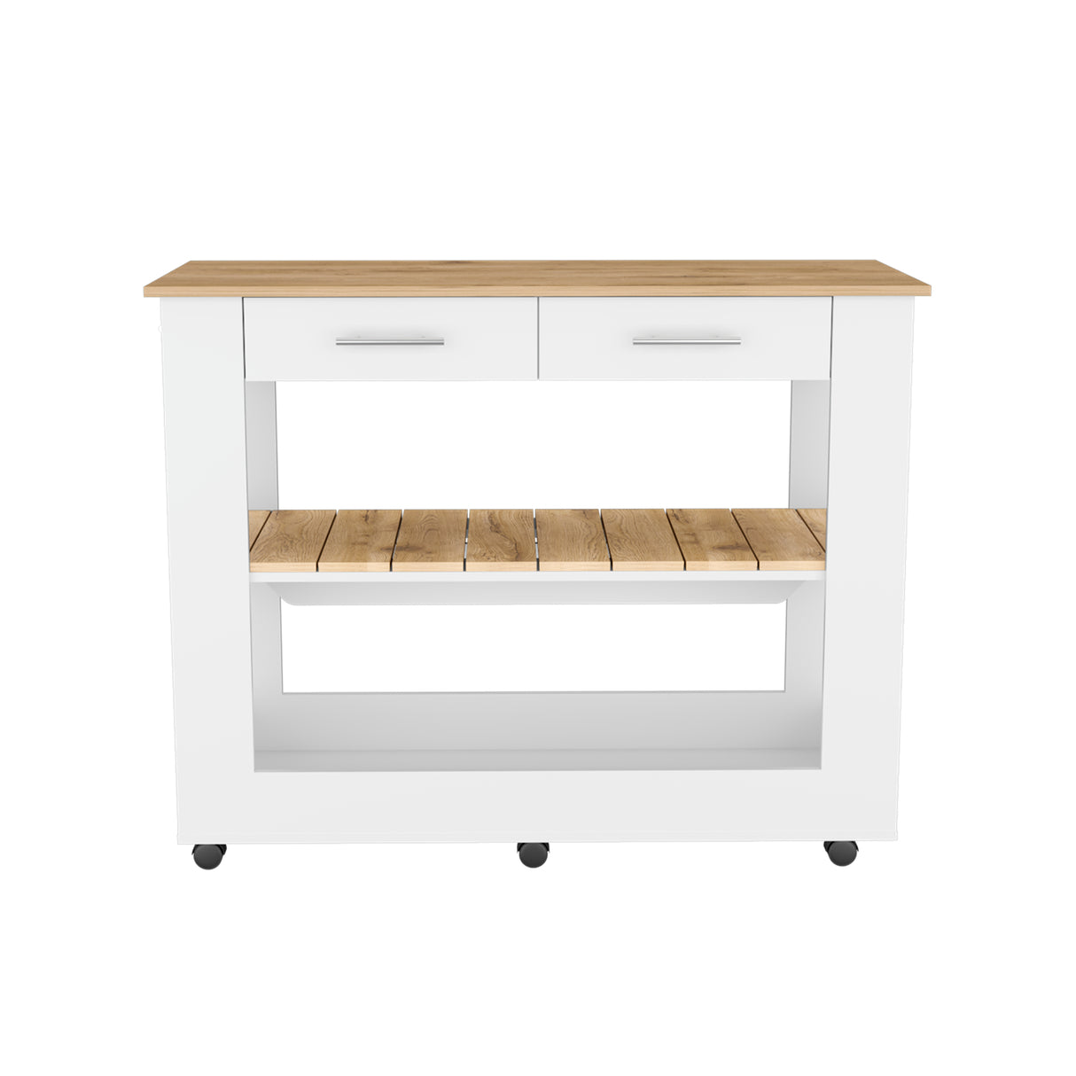 Isla de Cocina Cala 116.8x92.7cm Blanco con Entrepaño y Rodachinas - Barras y Muebles Auxiliares | Bylmo