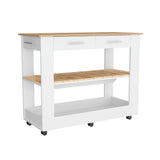 Isla de Cocina Cala 116.8x92.7cm Blanco con Entrepaño y Rodachinas - Barras y Muebles Auxiliares | Bylmo