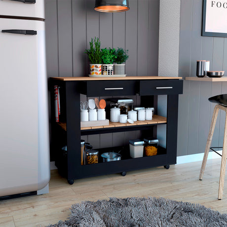 Isla de Cocina Cala 116.8x92.7cm Wengue con Entrepaño y Rodachinas - Barras y Muebles Auxiliares | Bylmo