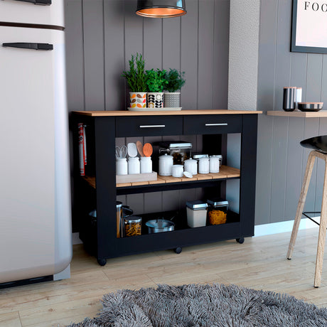 Isla de Cocina Cala 116.8x92.7cm Wengue con Entrepaño y Rodachinas - Barras y Muebles Auxiliares | Bylmo