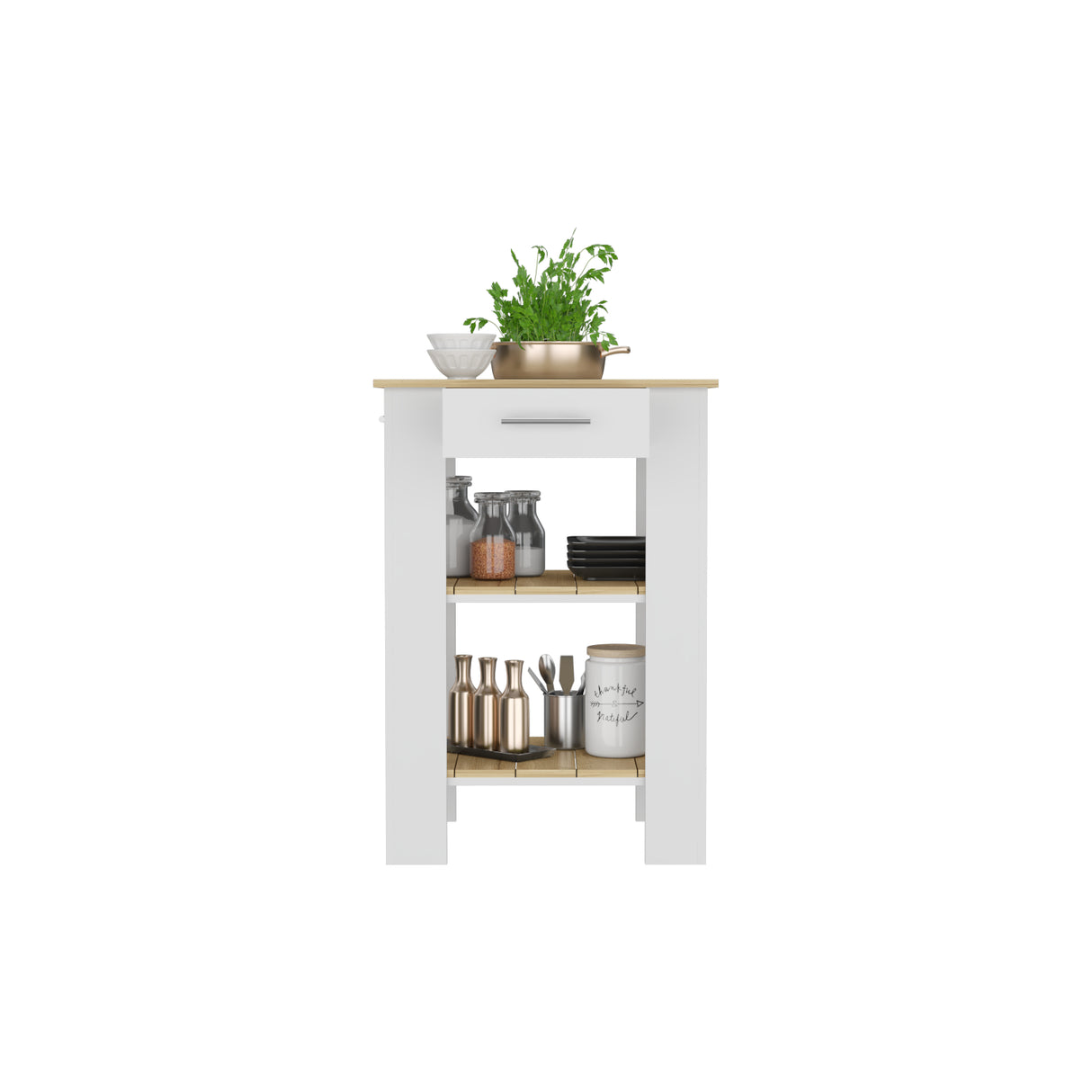 Isla de Cocina Cala 65x93.4cm Blanco con Entrepaños - Barras y Muebles Auxiliares | Bylmo