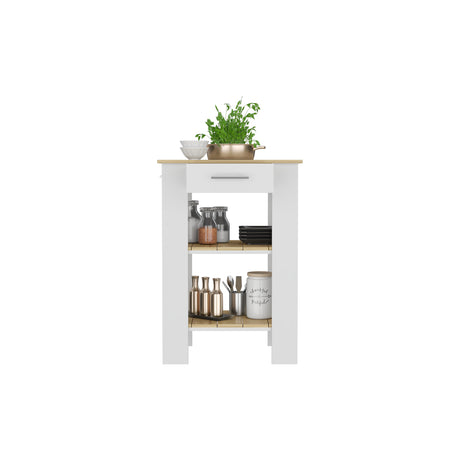 Isla de Cocina Cala 65x93.4cm Blanco con Entrepaños - Barras y Muebles Auxiliares | Bylmo