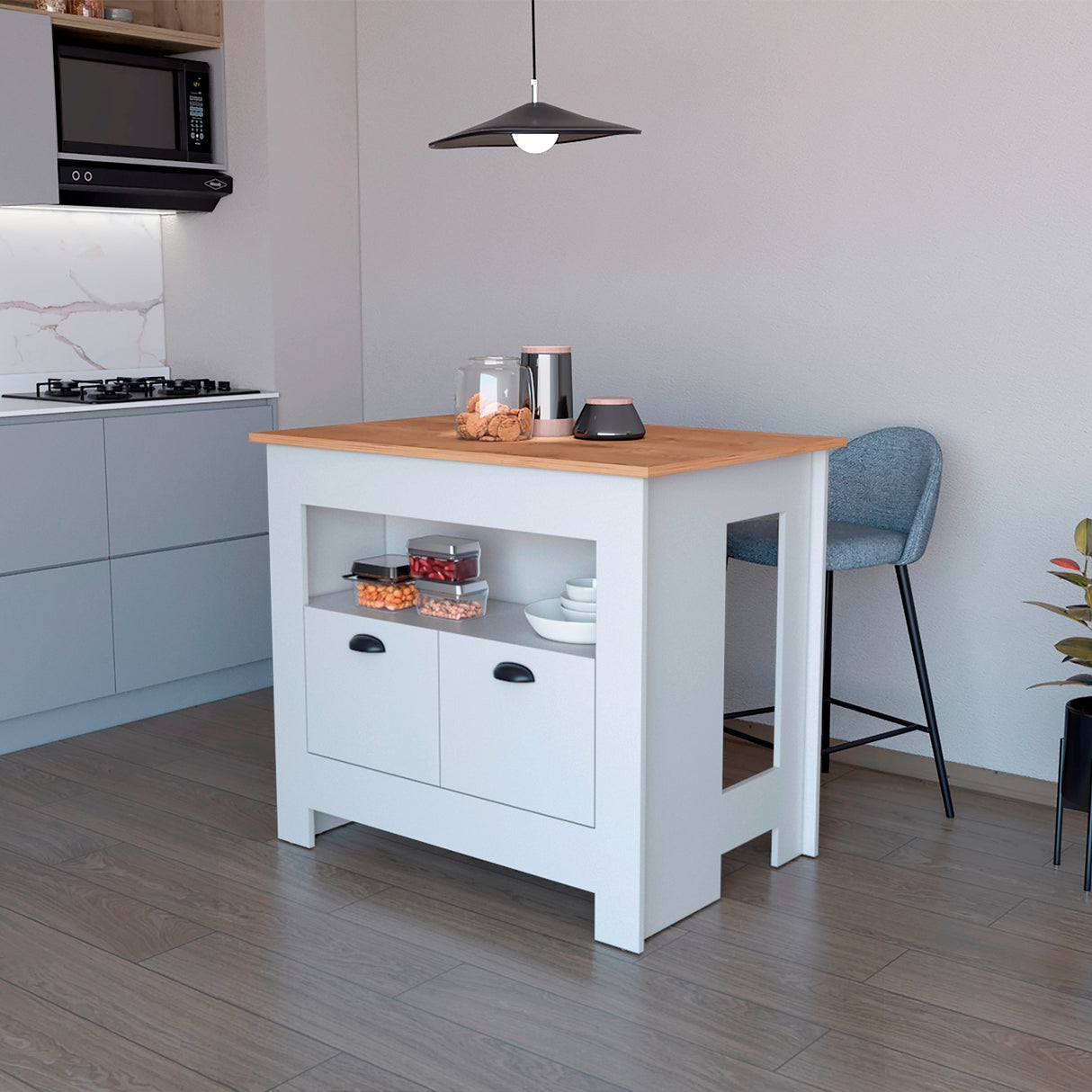 Isla de Cocina Arlet Blanco 103x89.9cm con Amplio Almacenamiento - Barras y Muebles Auxiliares | Bylmo