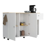 Isla De Cocina Movibasic 136x92cm Blanco Con Entrepaños Y Rodachinas