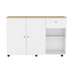 Isla De Cocina Movibasic 136x92cm Blanco Con Entrepaños Y Rodachinas