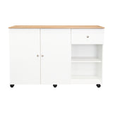 Isla de Cocina Movibasic 136x92cm Blanco con Entrepaños y Rodachinas - Barras y Muebles Auxiliares | Bylmo