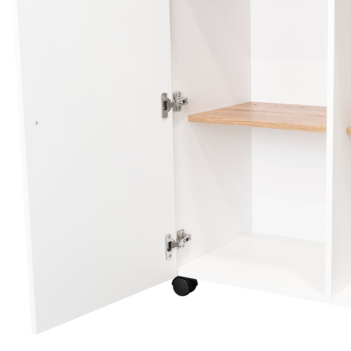 Isla de Cocina Movibasic 136x92cm Blanco con Entrepaños y Rodachinas - Barras y Muebles Auxiliares | Bylmo