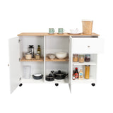 Isla de Cocina Movibasic 136x92cm Blanco con Entrepaños y Rodachinas - Barras y Muebles Auxiliares | Bylmo