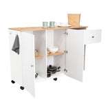 Isla de Cocina Movibasic 136x92cm Blanco con Entrepaños y Rodachinas - Barras y Muebles Auxiliares | Bylmo