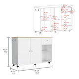 Isla de Cocina Movibasic 136x92cm Blanco con Entrepaños y Rodachinas - Barras y Muebles Auxiliares | Bylmo